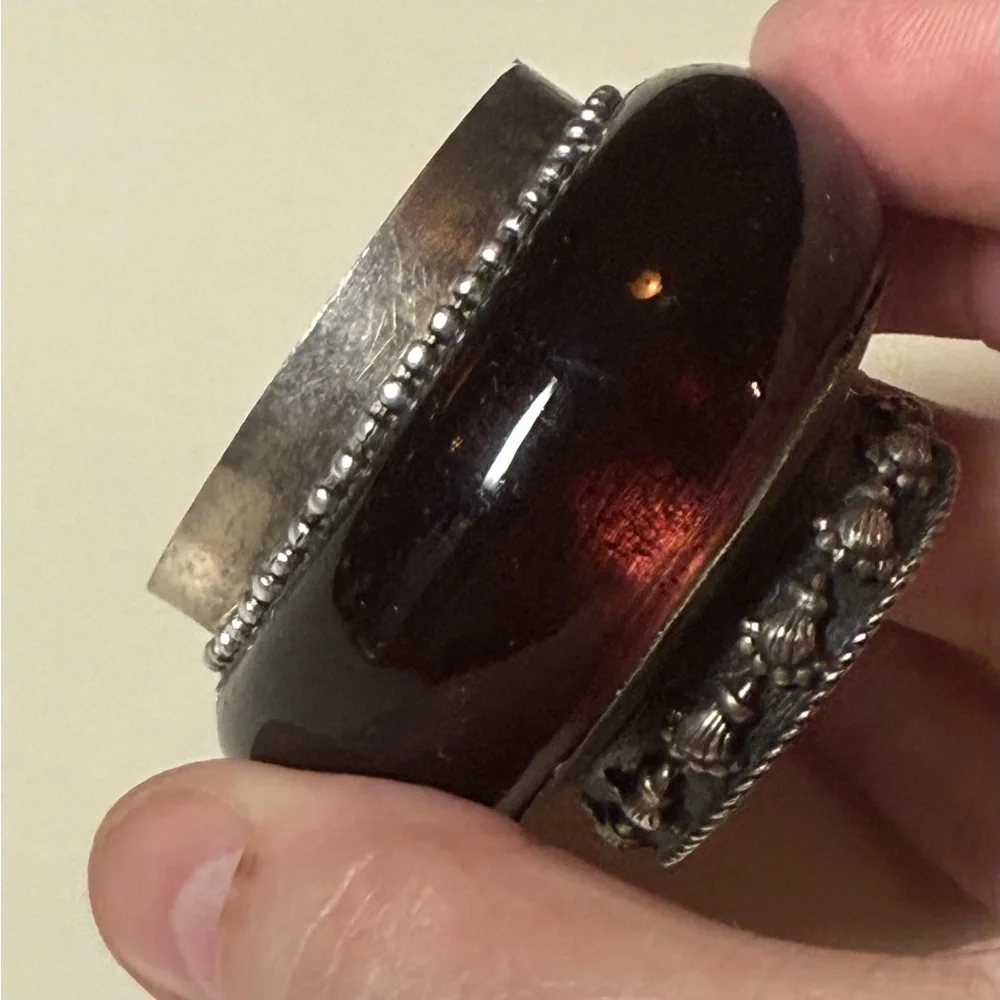 Handcrafted Dark Brown Miniature Glass and Silver Accent container